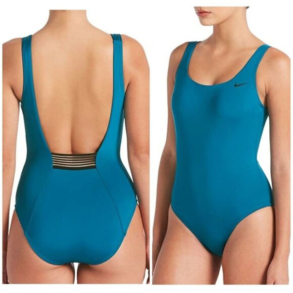 Nike Swimsuit Women's Extra Small U Back One Piece Teal NESS9276DS 446 Mesh - Picture 1 of 5